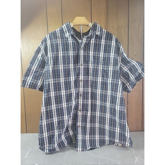 Carhartt Shirt Mens‎ 2XL Relaxed Fit Blue Plaid 100% Cotton Short Sleeve Work - Picture 1 of 9